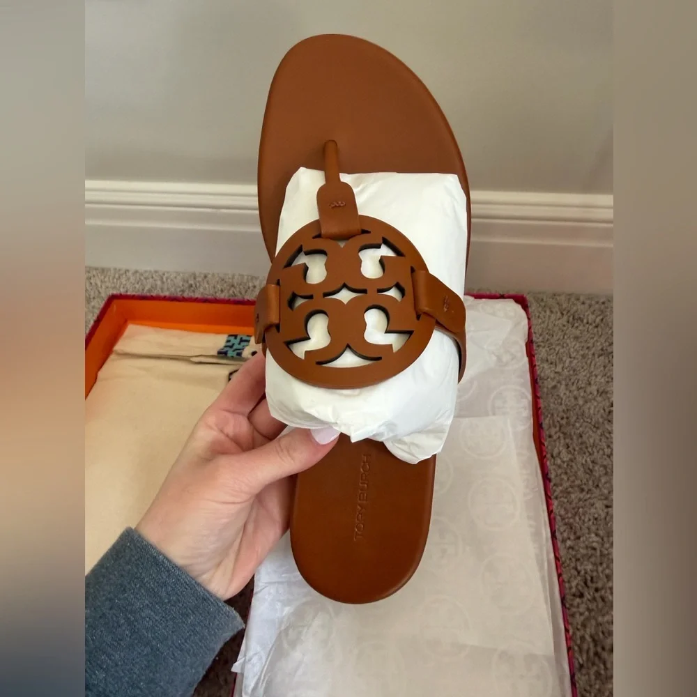 Tory Burch Miller Soft Leather Sandals Bourbon Miele Size 10 Brown Tan